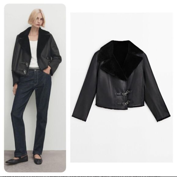NWT Massimo Dutti | Leather mouton jacket with furskin detail - Picture 1 of 14